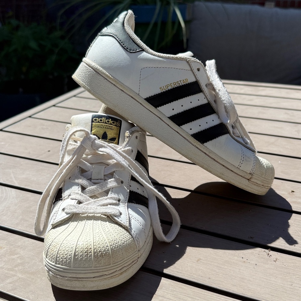 Adidas Superstar White with Black Stripes women’s size 5